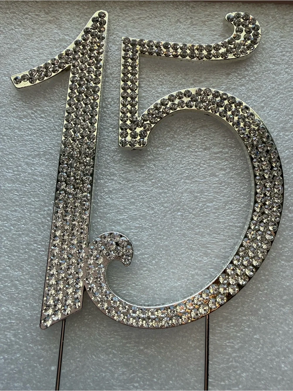Sparkling Number 15 Cake Topper - Silver Rhinestone
